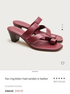 J Crew toe, ring, kitten, heel sandal in Crimson leather